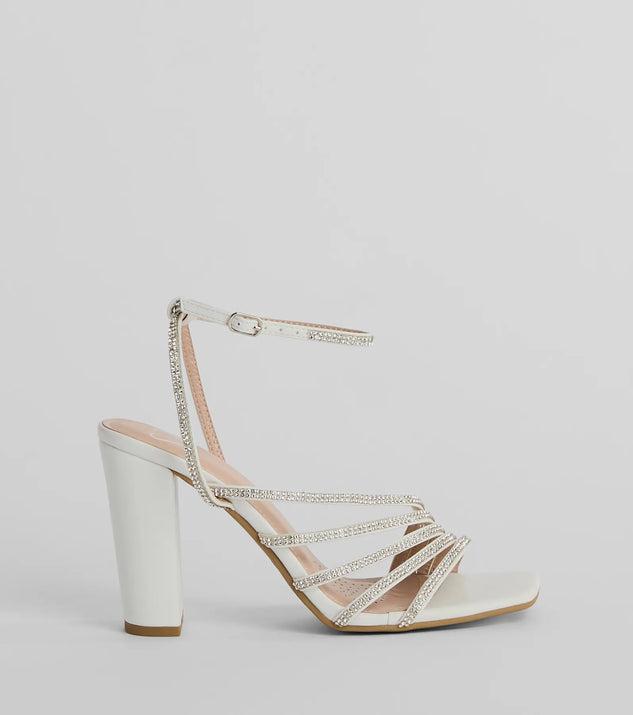 Ready To Party Rhinestone Strappy Metallic Block Heels Product Image