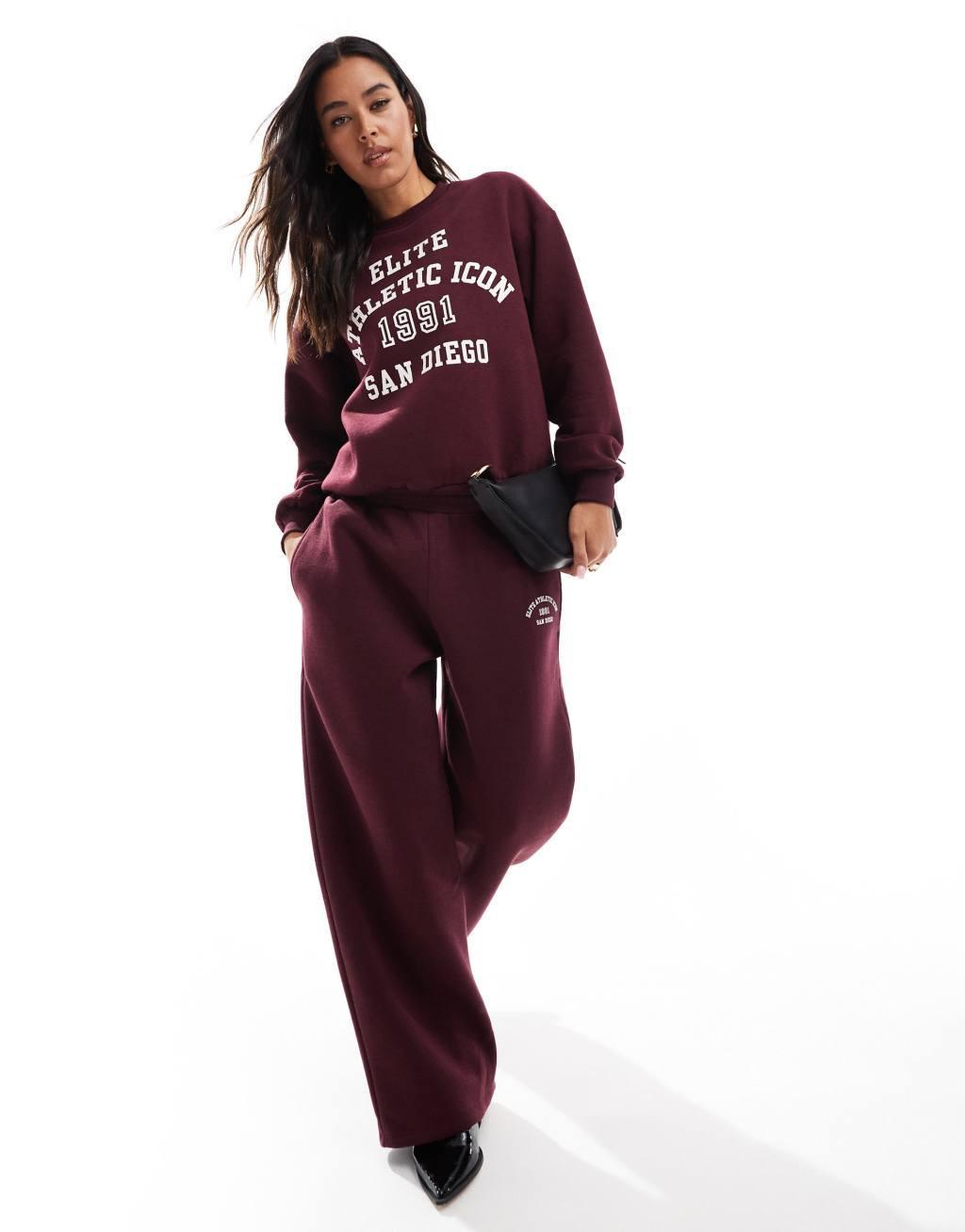 Pull&Bear San Diego graphic sweatshirt in burgundy - part of a set Product Image