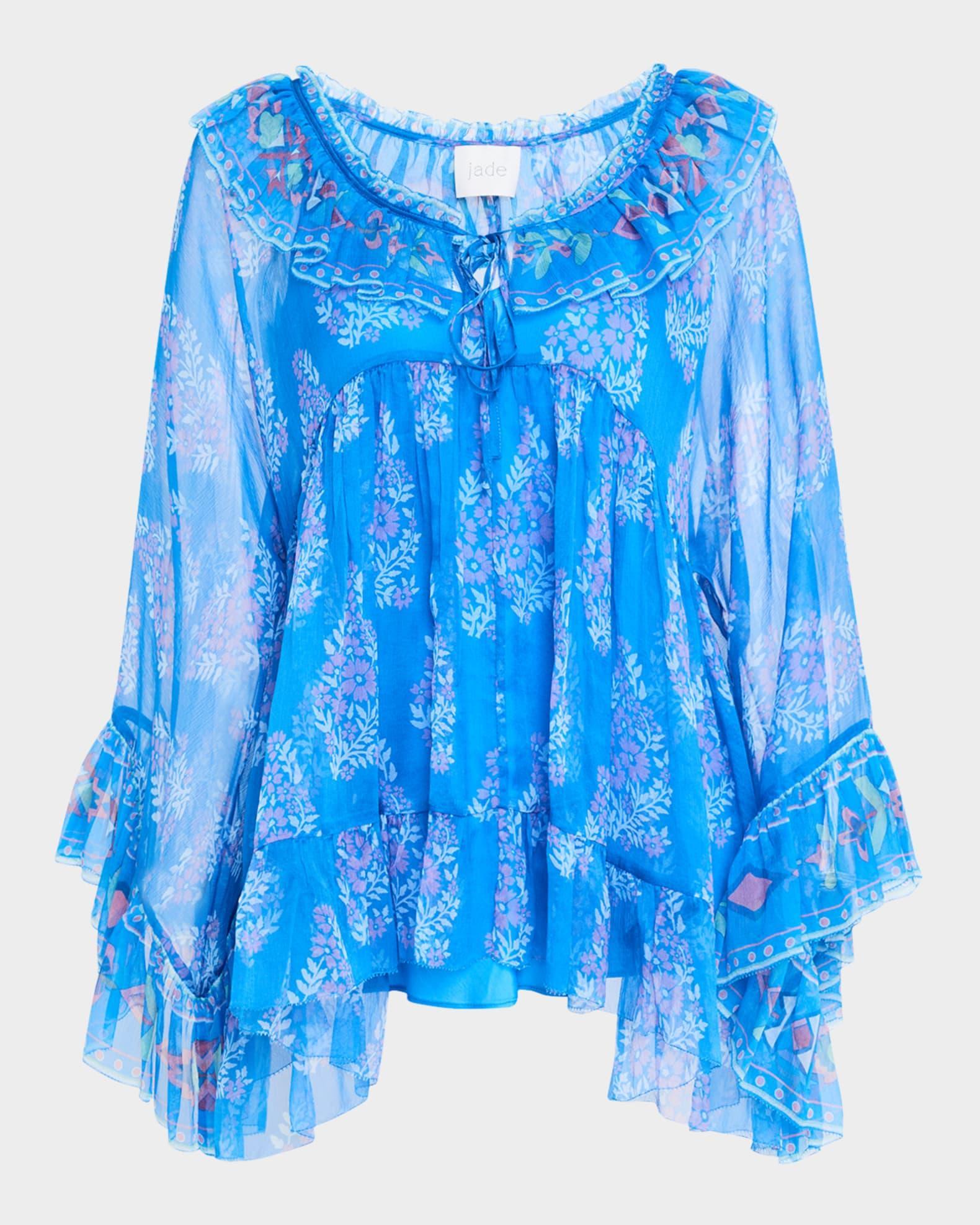 Gal Ruffle Floral-Print Chiffon Blouse Product Image