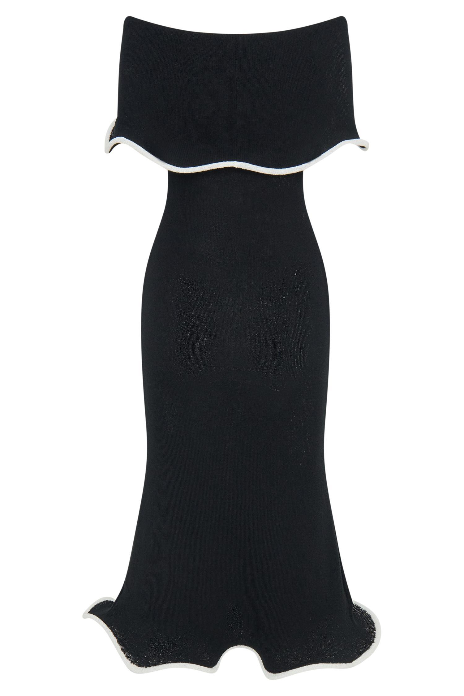 Molly Off Shoulder Knit Midi Dress - Black/White Product Image