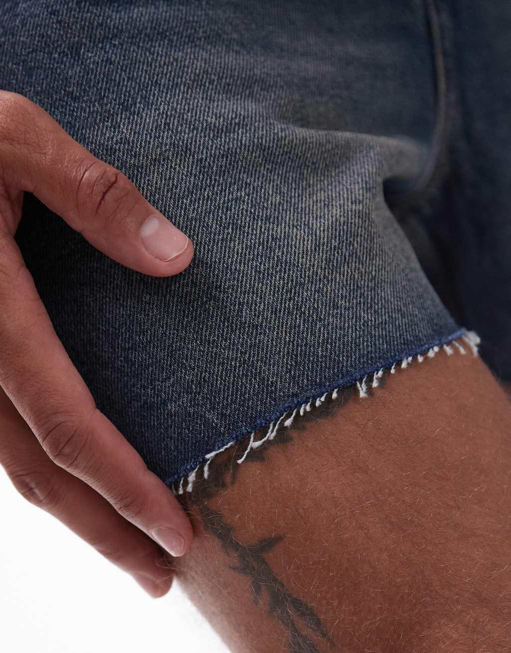 Topman micro denim shorts in dark wash Product Image