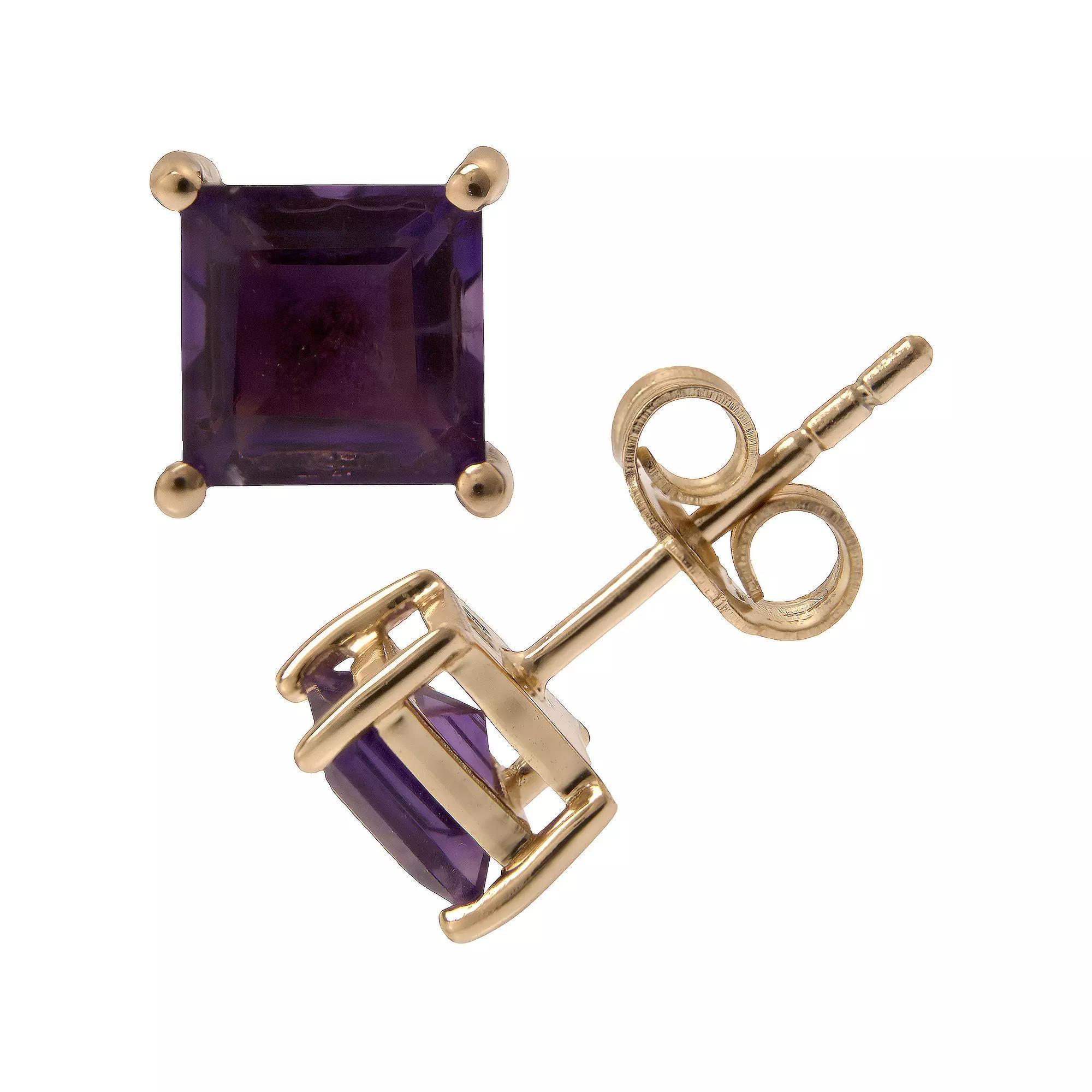 Gemistry 14k Gold Amethyst Stud Earrings, Women's Product Image