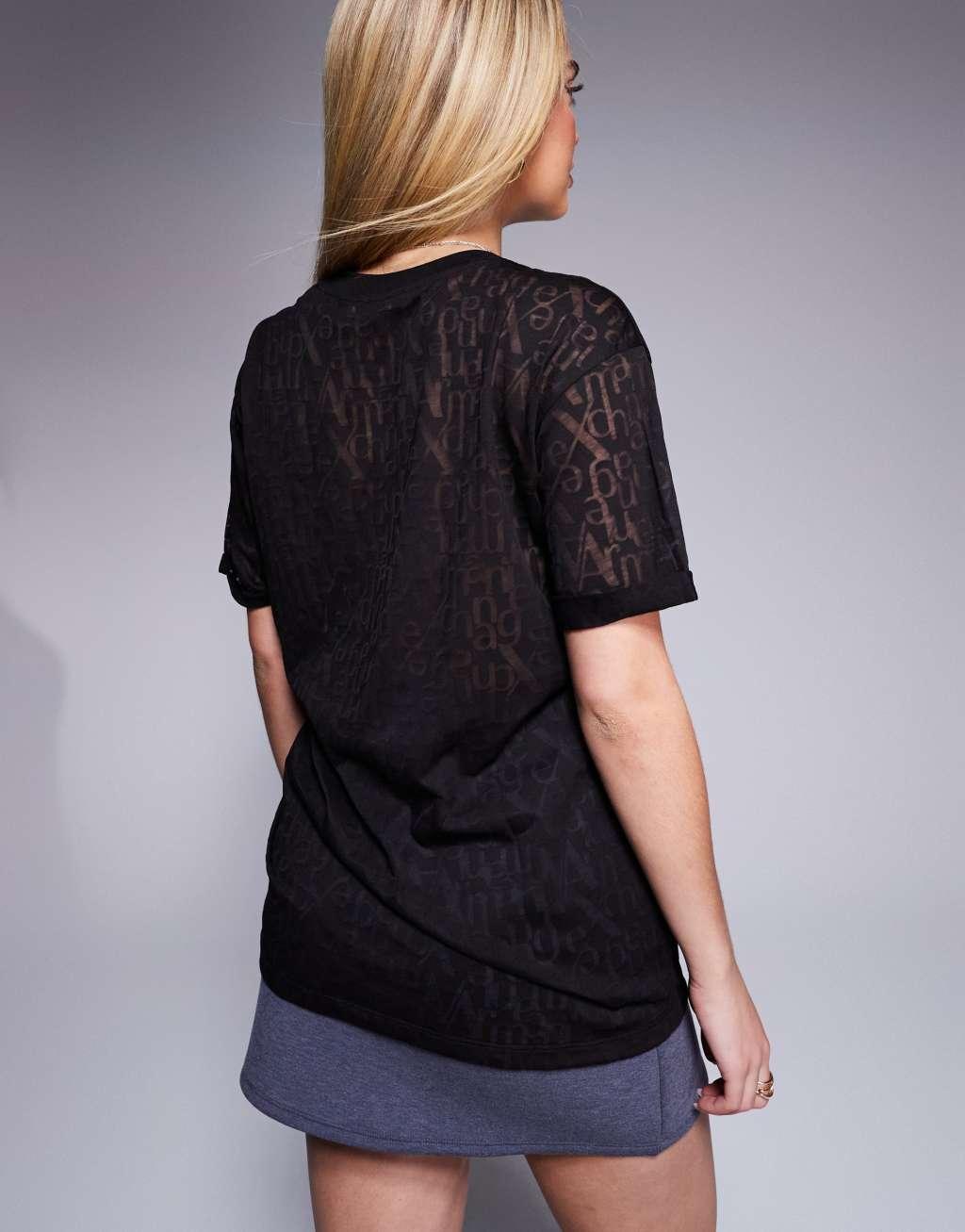 Armani Exchange mesh T-shirt with logo print in black Product Image