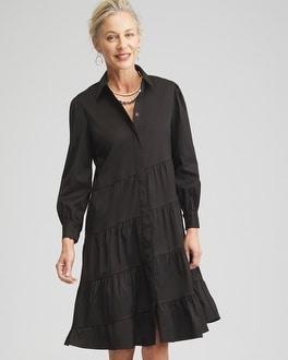Poplin Asymmetrical Tiered Shirt Dress Product Image