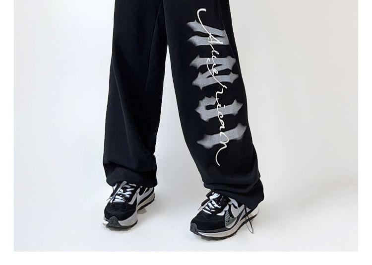 Drawstring Waist Lettering Wide Leg Sweatpants Product Image
