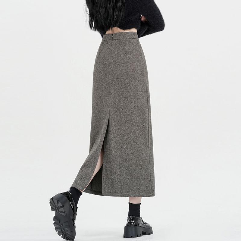 High Rise Plain Midi H-Line Skirt Product Image