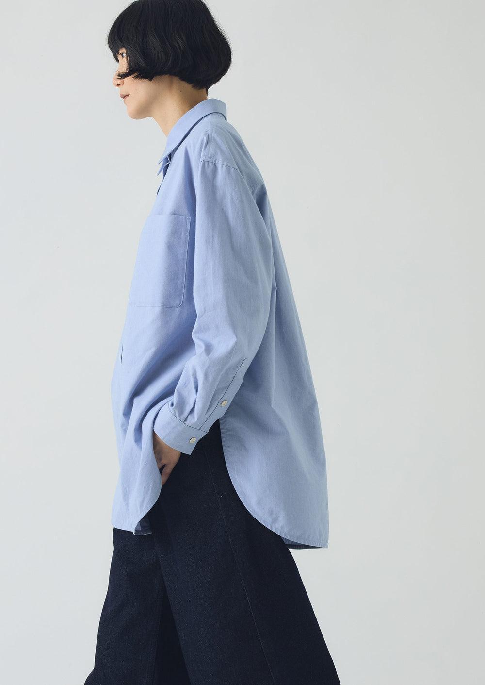 Cotton Oxford Oversized Long Shirt | Chambray Blue Product Image