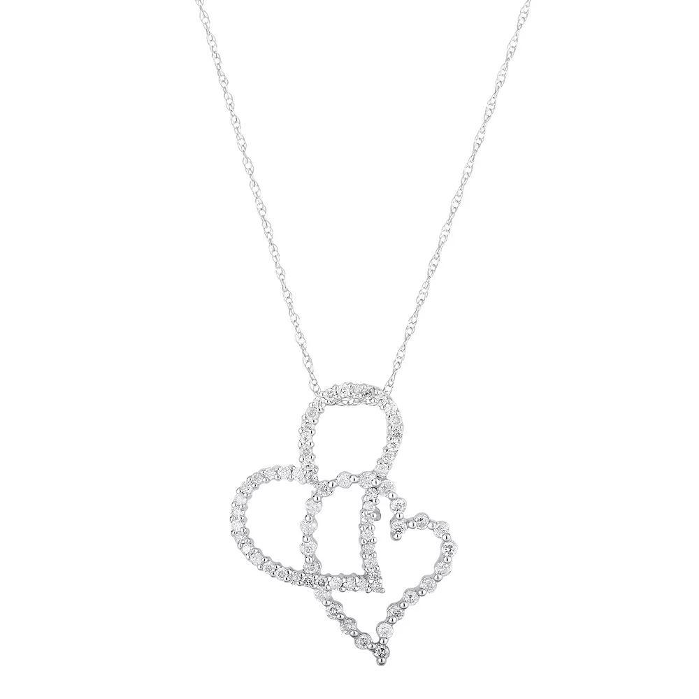 1/2 Carat T.W. Diamond 10k White Gold Double Heart Pendant Necklace, Womens Product Image