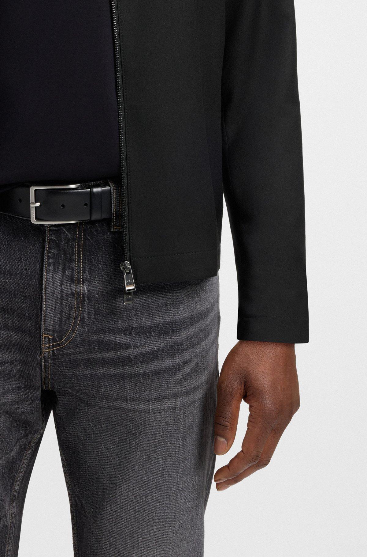 BOSS - Smooth-leather belt with logo-engraved buckle - Black Product Image