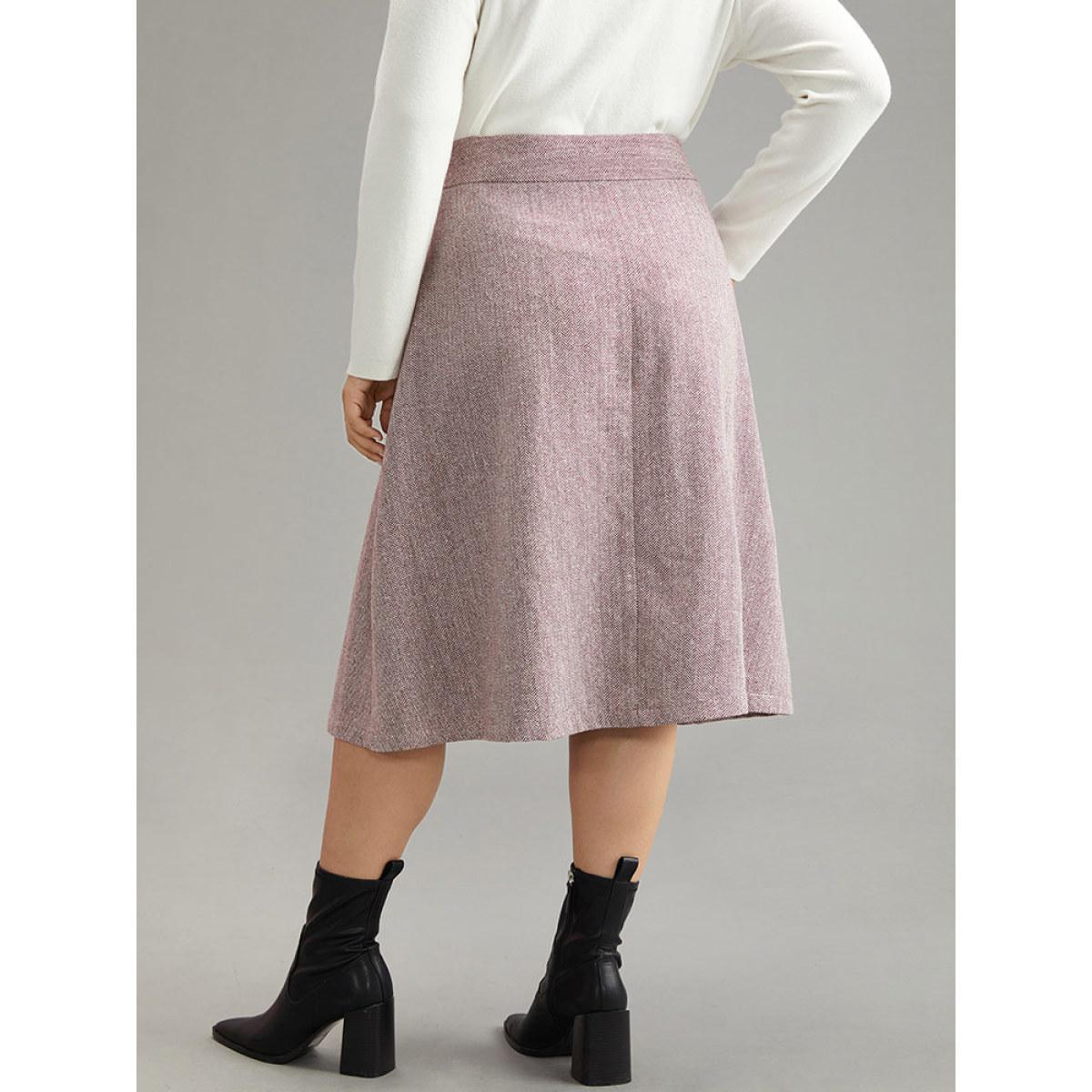 Plus Size Textured Button Detail Cropped Skirt Women Maroon Office Texture No stretch Pocket Work Skirts BloomChic 28/5X Product Image