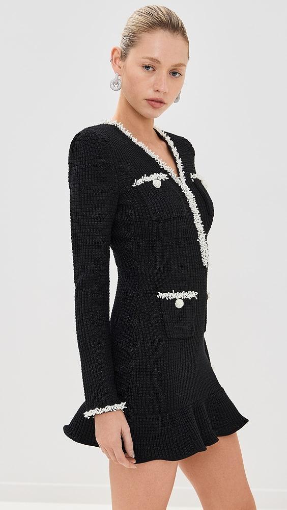 Self Portrait Black Pearl Trim Knit Mini Dress | Shopbop Product Image