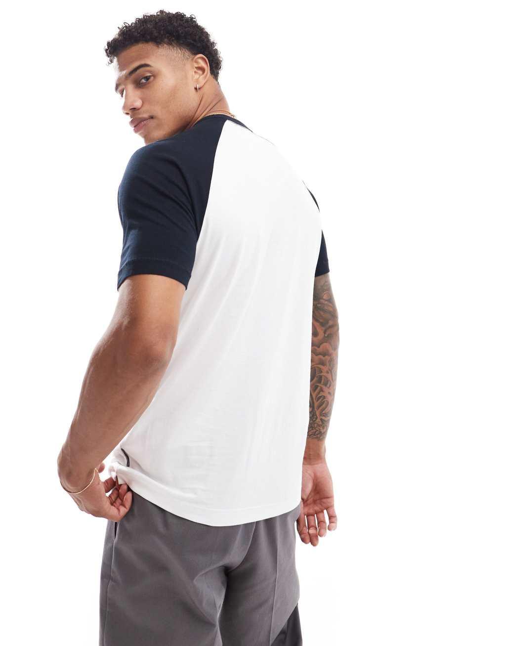French Connection raglan t-shirt in white and navy Product Image