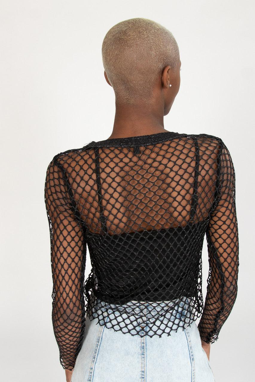 Lurex Fishnet Long Sleeve Top With Cami Product Image