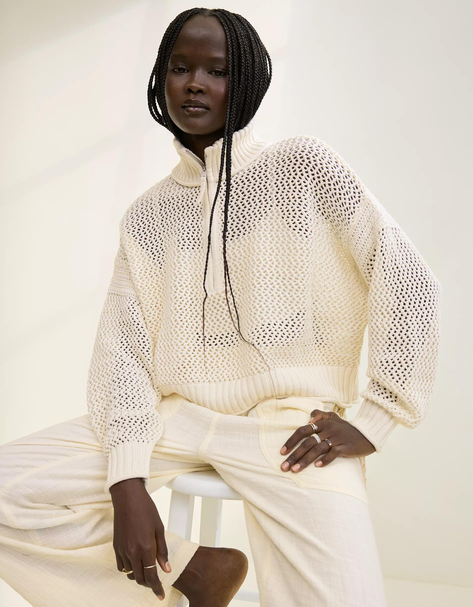 Aerie Crochet Quarter Zip Sweater Product Image