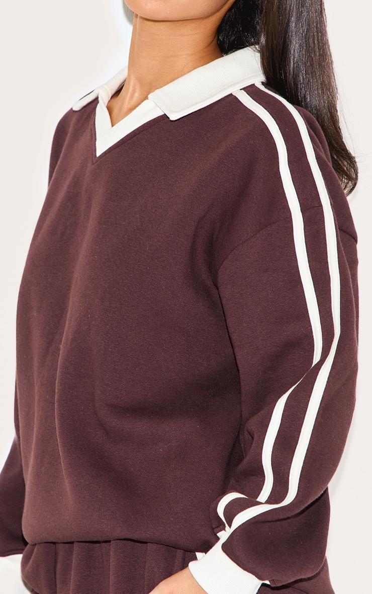 Petite Chocolate Collared Stripe Detail Oversized Sweatshirt Product Image