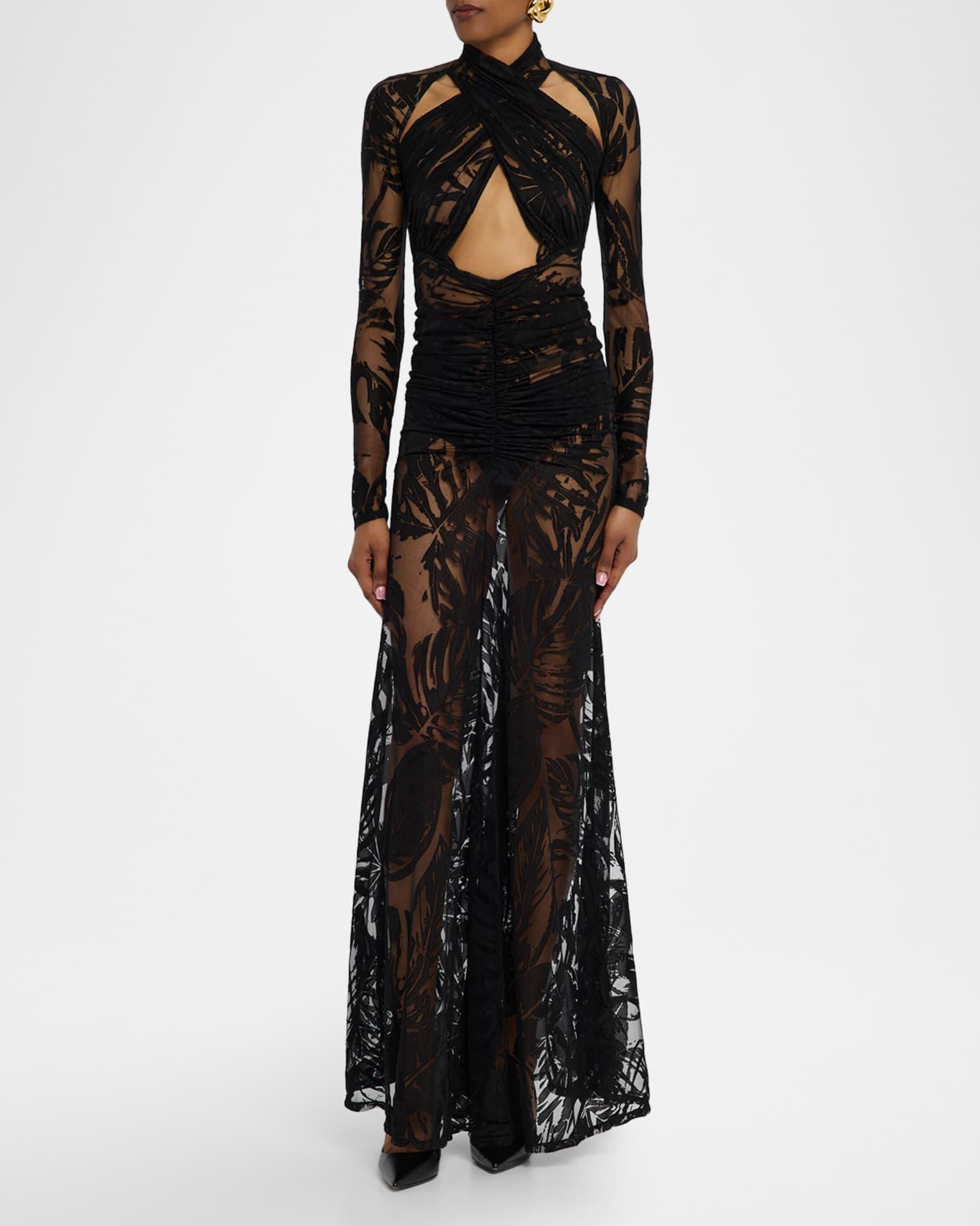 Burnout Jersey Crossover Halter Ruched Gown Product Image