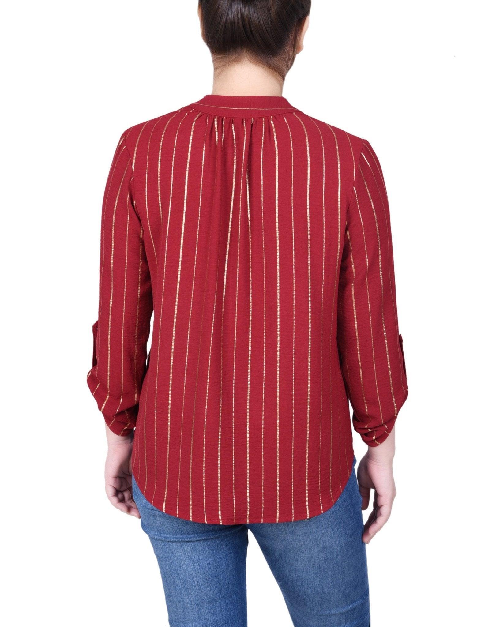 Long Sleeve Foil Striped Blouse - Petite Product Image