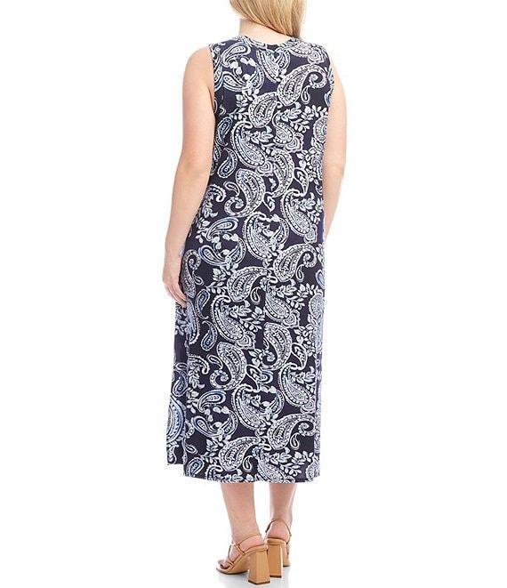 Karen Kane Plus Size Paisley Scoop Neck Sleeveless Midi Dress Product Image