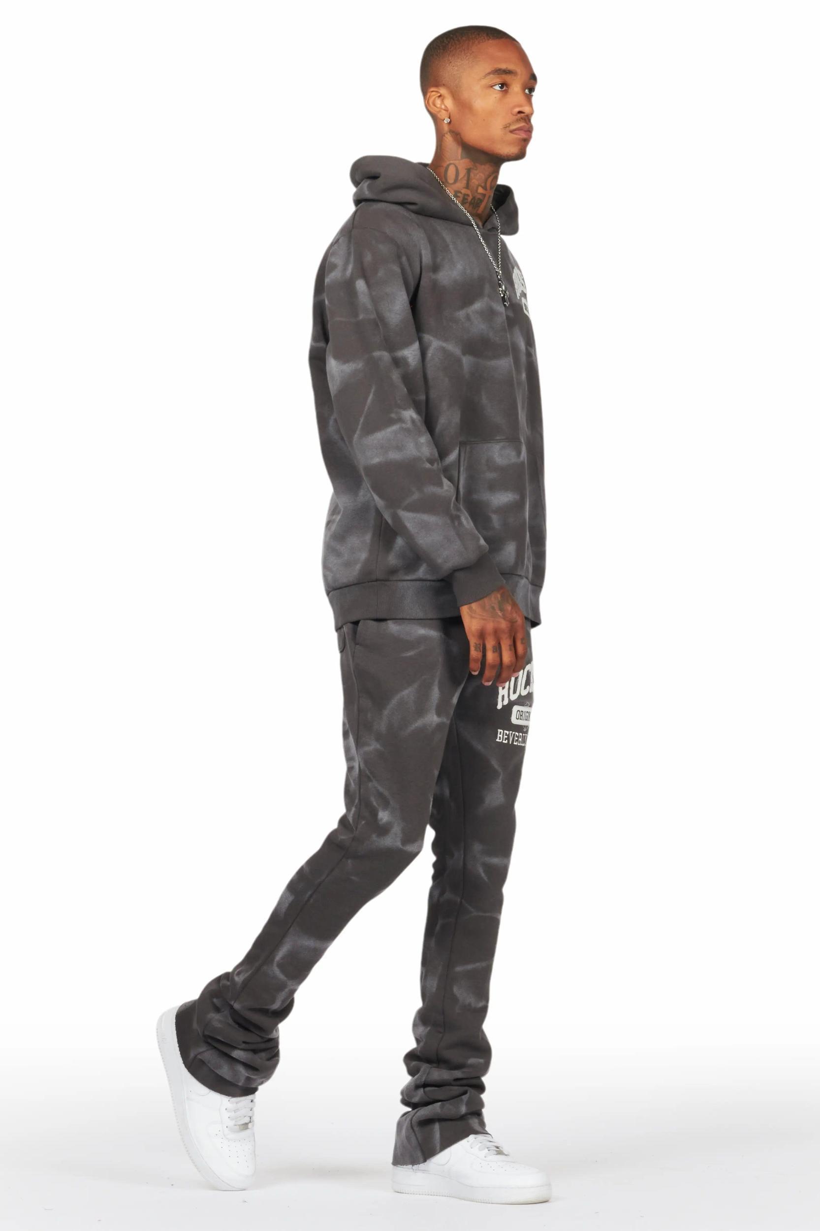 Member Vintage Grey Hoodie Patchwork Stacked Flare Track Set Male Product Image
