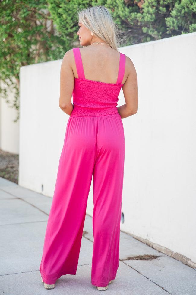 Walking In Paradise Hot Pink Smocked Top Woven Jumpsuit Product Image