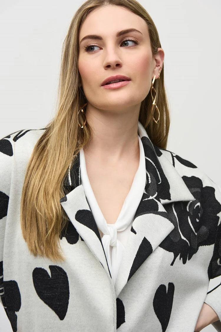 Jacquard Sweater Floral Straight Coat Product Image