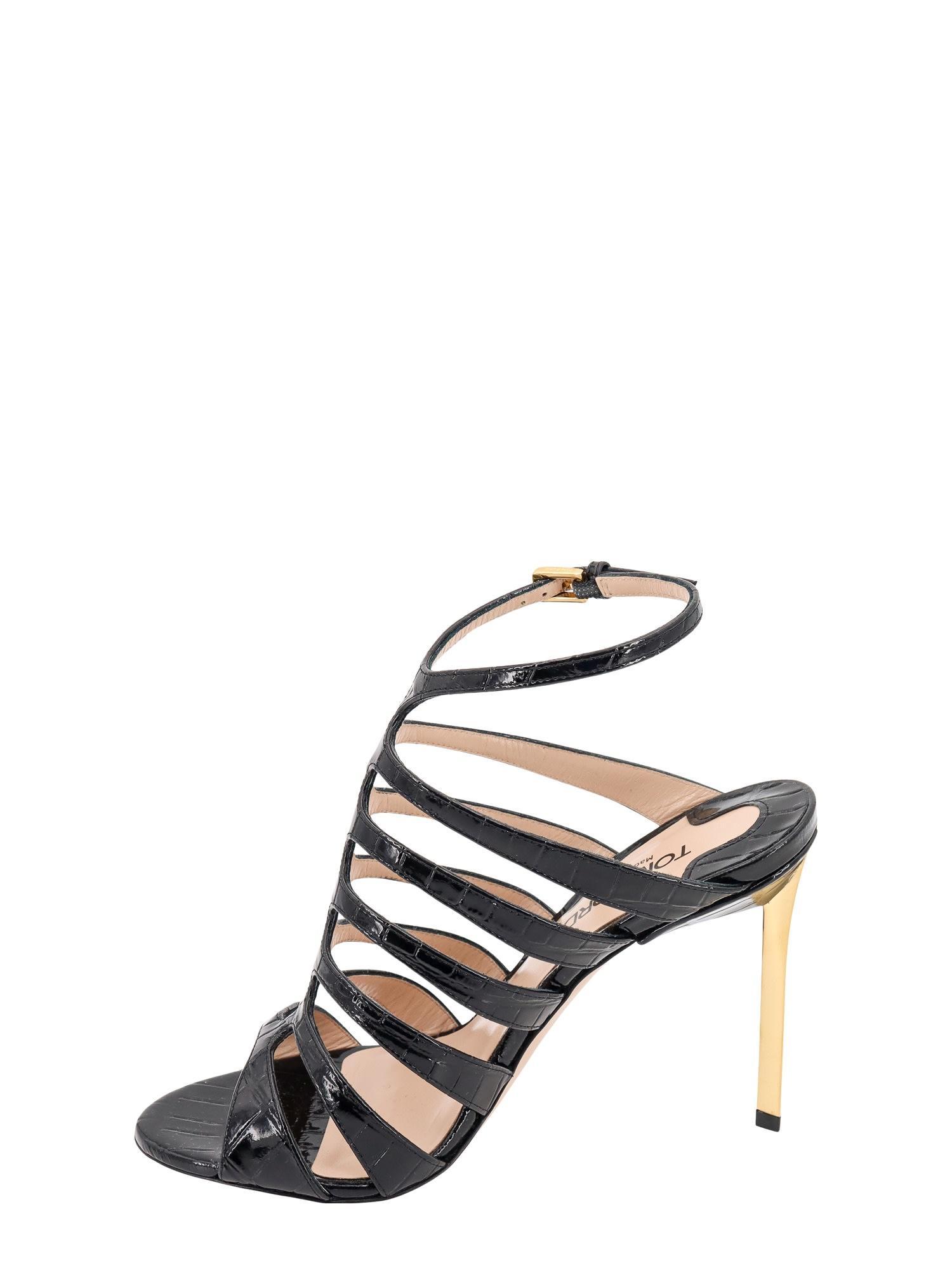 TOM FORD 85mm Carine Croc Embossed Leather Sandal In Black Product Image