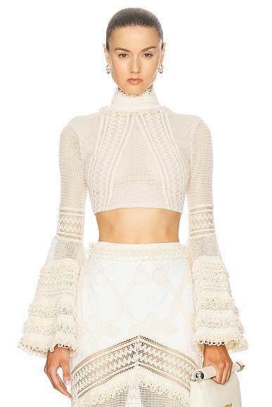 Woven Bell Sleeve Cropped Top Product Image