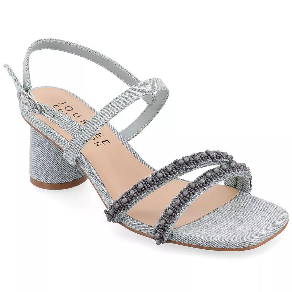 Journee Lornnah Women's Tru Comfort Foam Beaded Strap Heeled Sandals, Size: 10, Blue Product Image