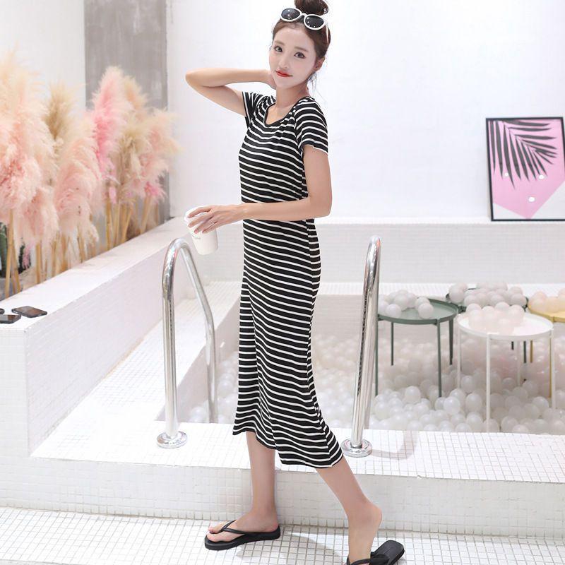 Striped Short-Sleeve T-Shirt Dress Product Image
