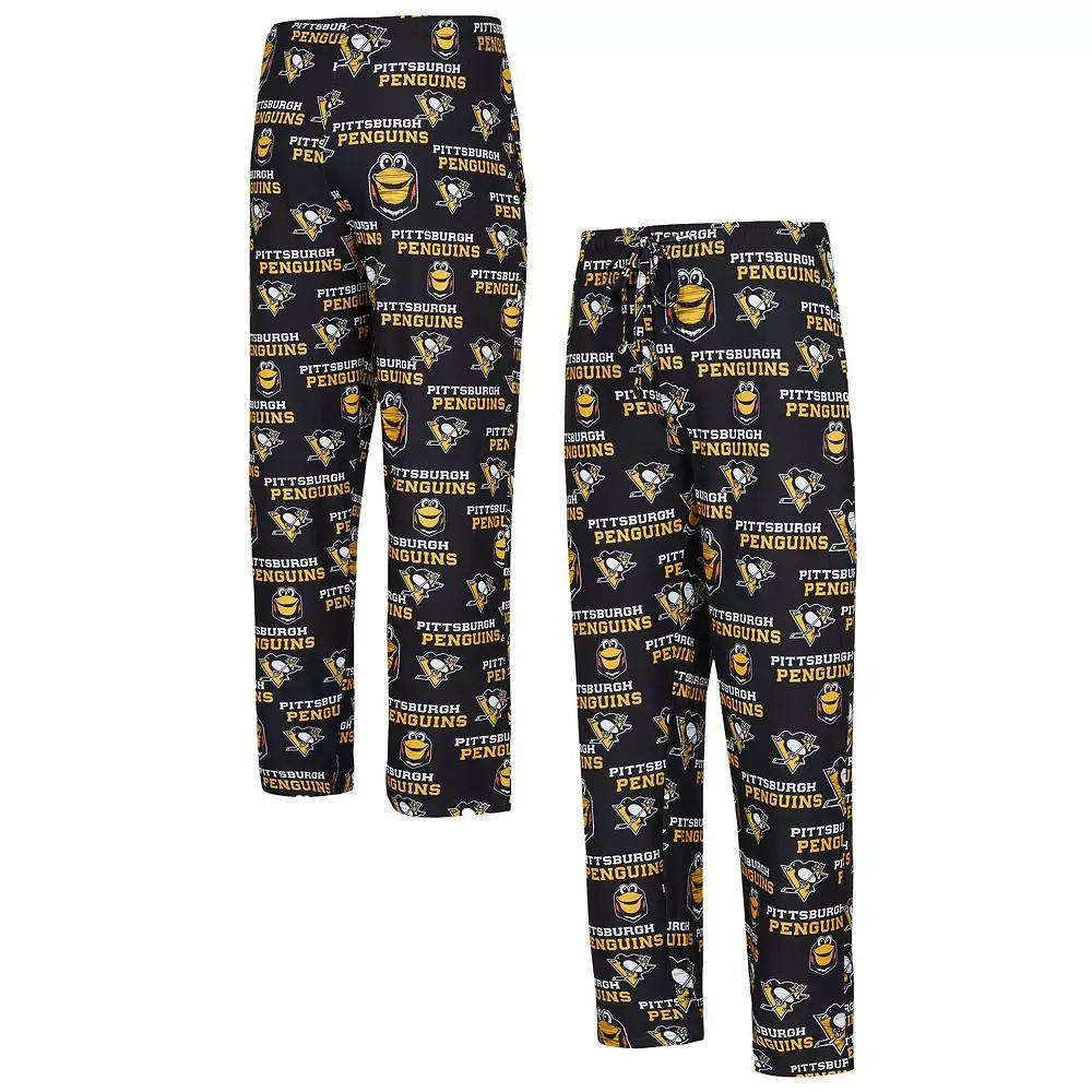 Men's Concepts Sport  Black Pittsburgh Penguins All Over Print Knit Pants, Size: XL Product Image