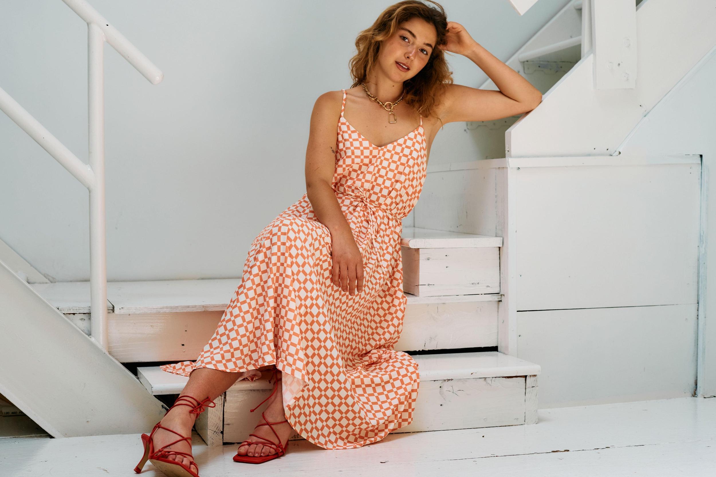 @itsmekellieb X WRAY Sunday Dress - Sunset Basket Check Product Image