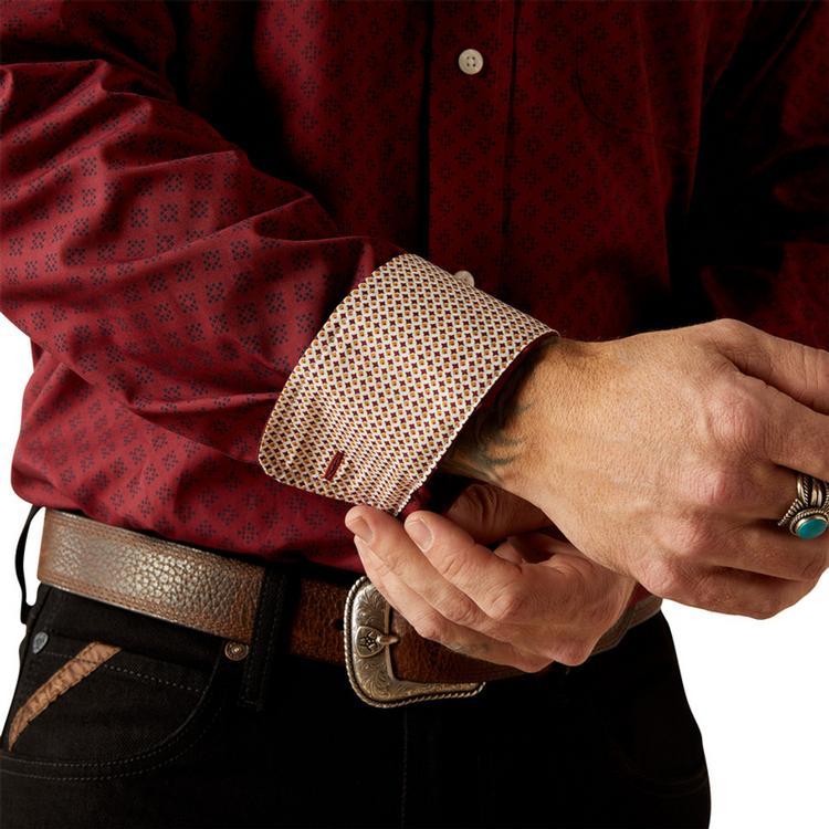 Ariat® Men's L/S Dark Red Print Issac WF Classic Fit Shirt Product Image