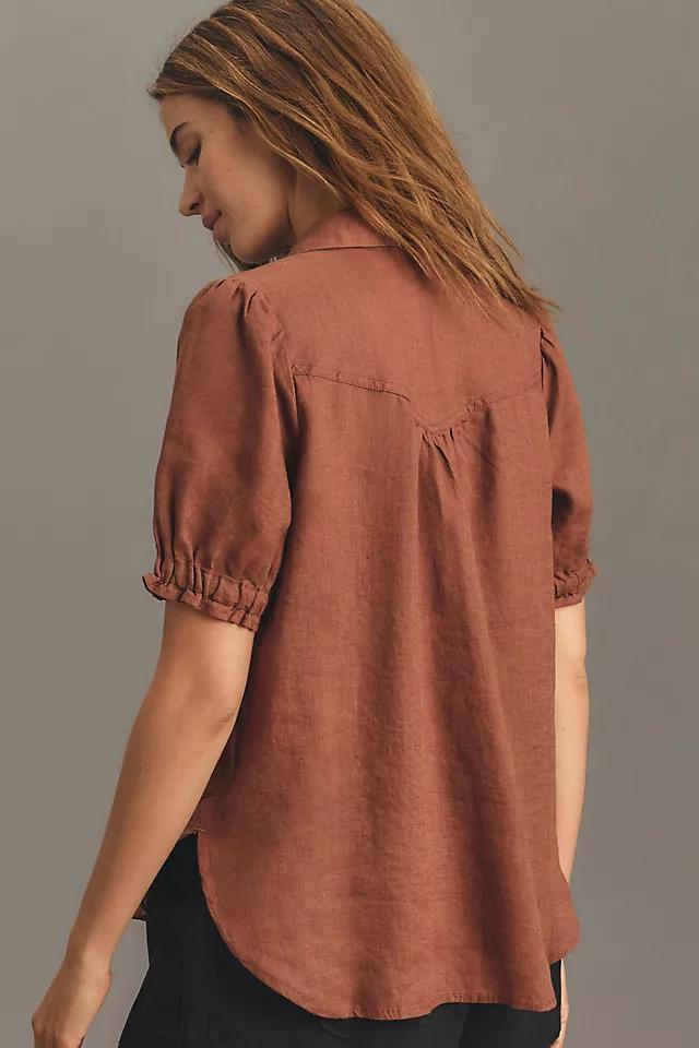 The Aly Puff-Sleeve Blouse by Pilcro: Linen Edition Product Image