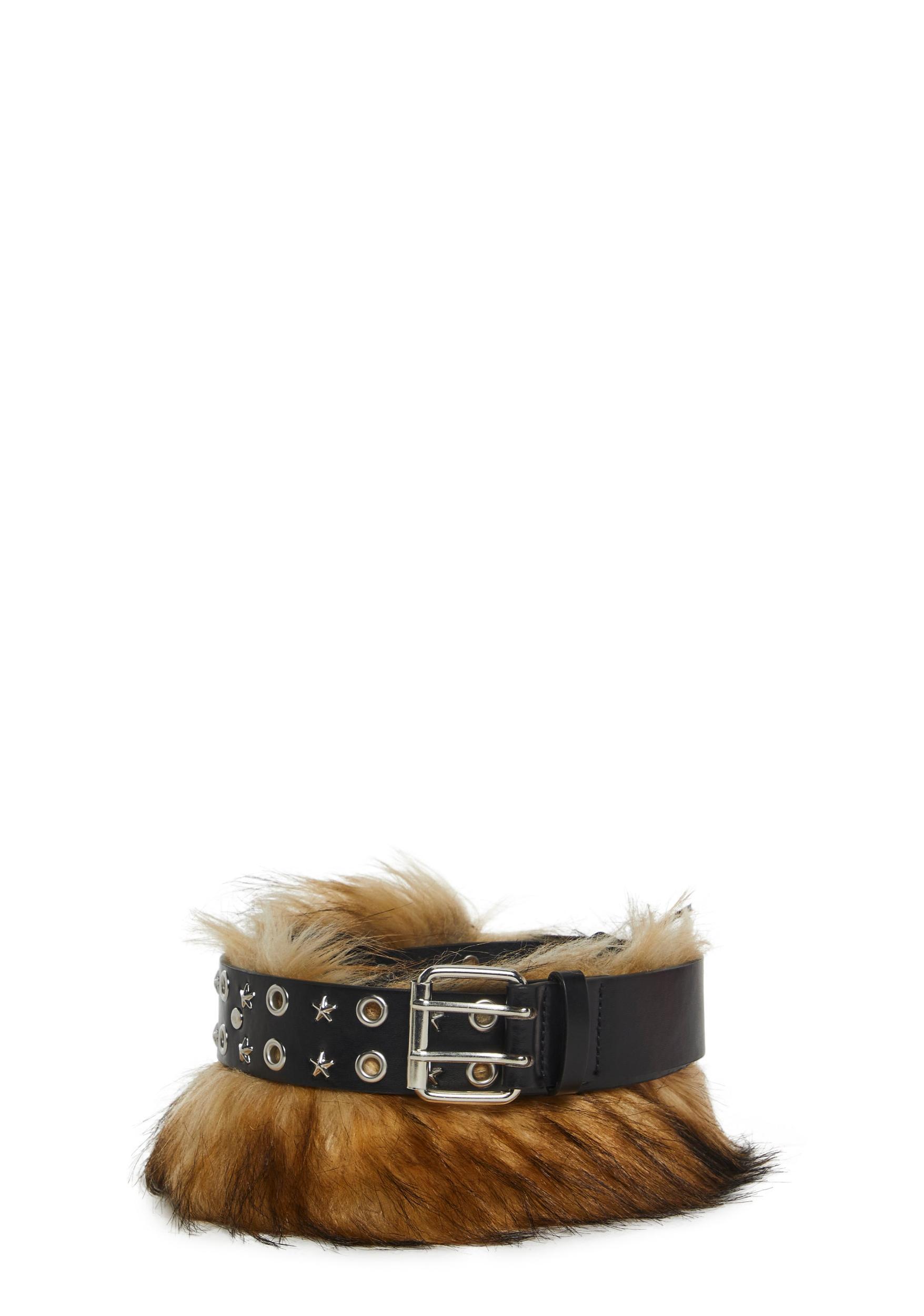 Festival Vegan Leather Faux Fur Studded Belt Club Exx - Brown Product Image