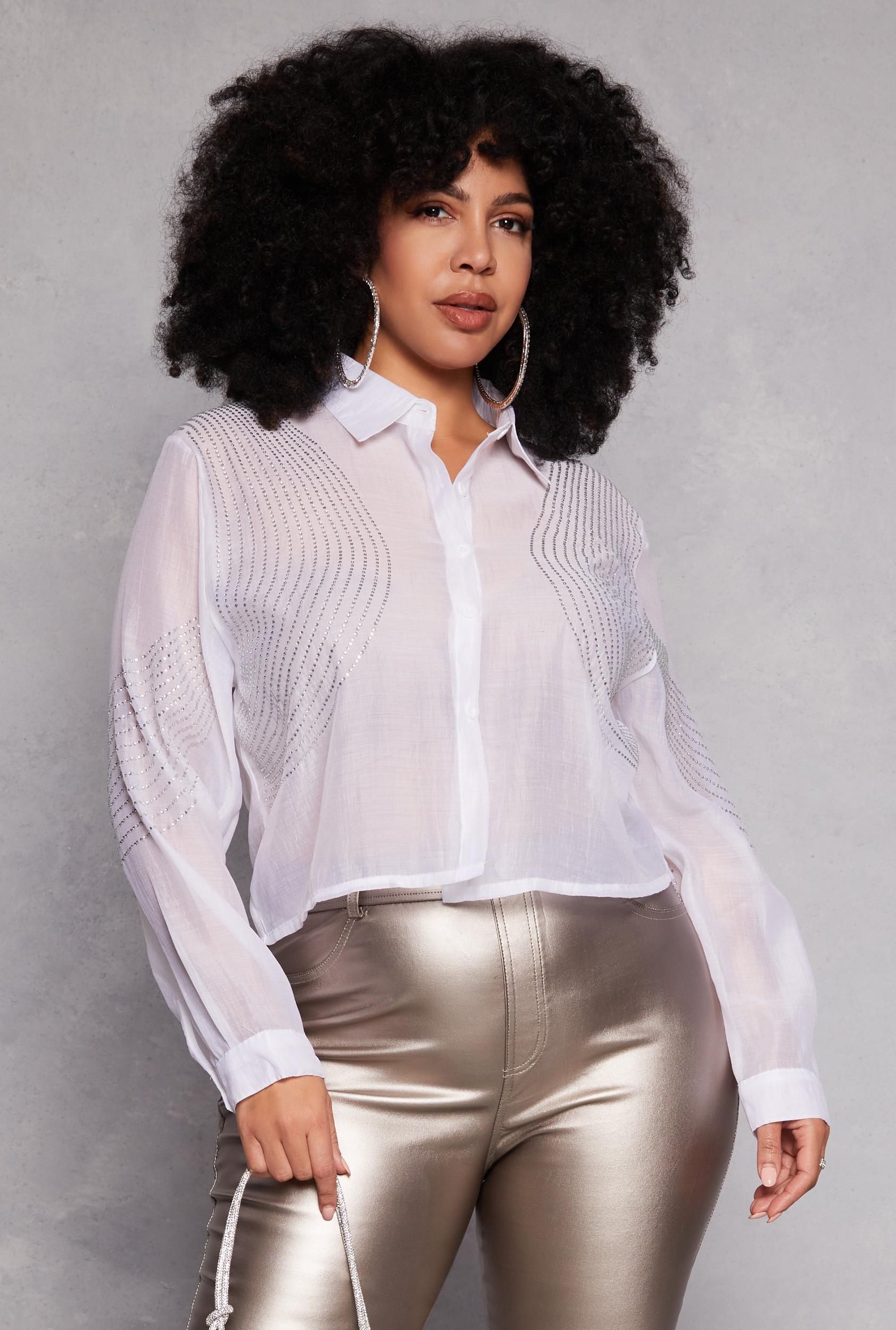 Womens Plus Size Rhinestone Organza Top Product Image