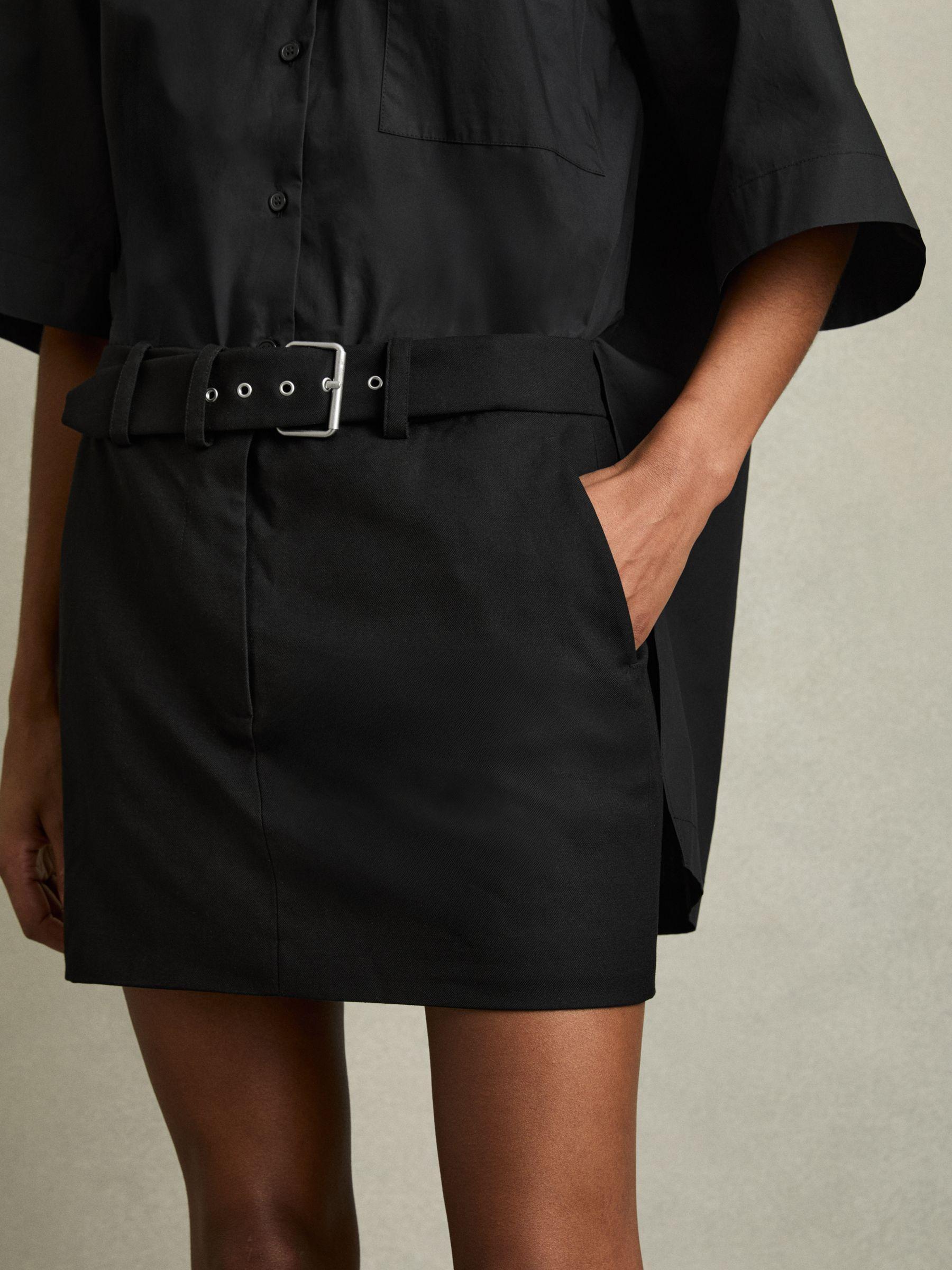 Cotton Woven Belted Shirt Dress in Black Product Image