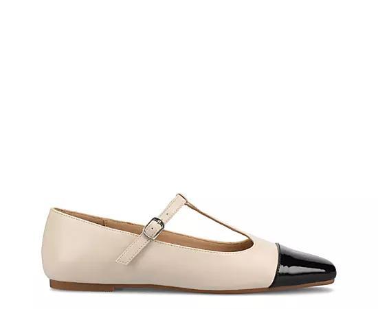 Journee Womens Theah Medium and Wide Width T-Strap Cap Toe Mary Jane Dress Flats Ivory Product Image