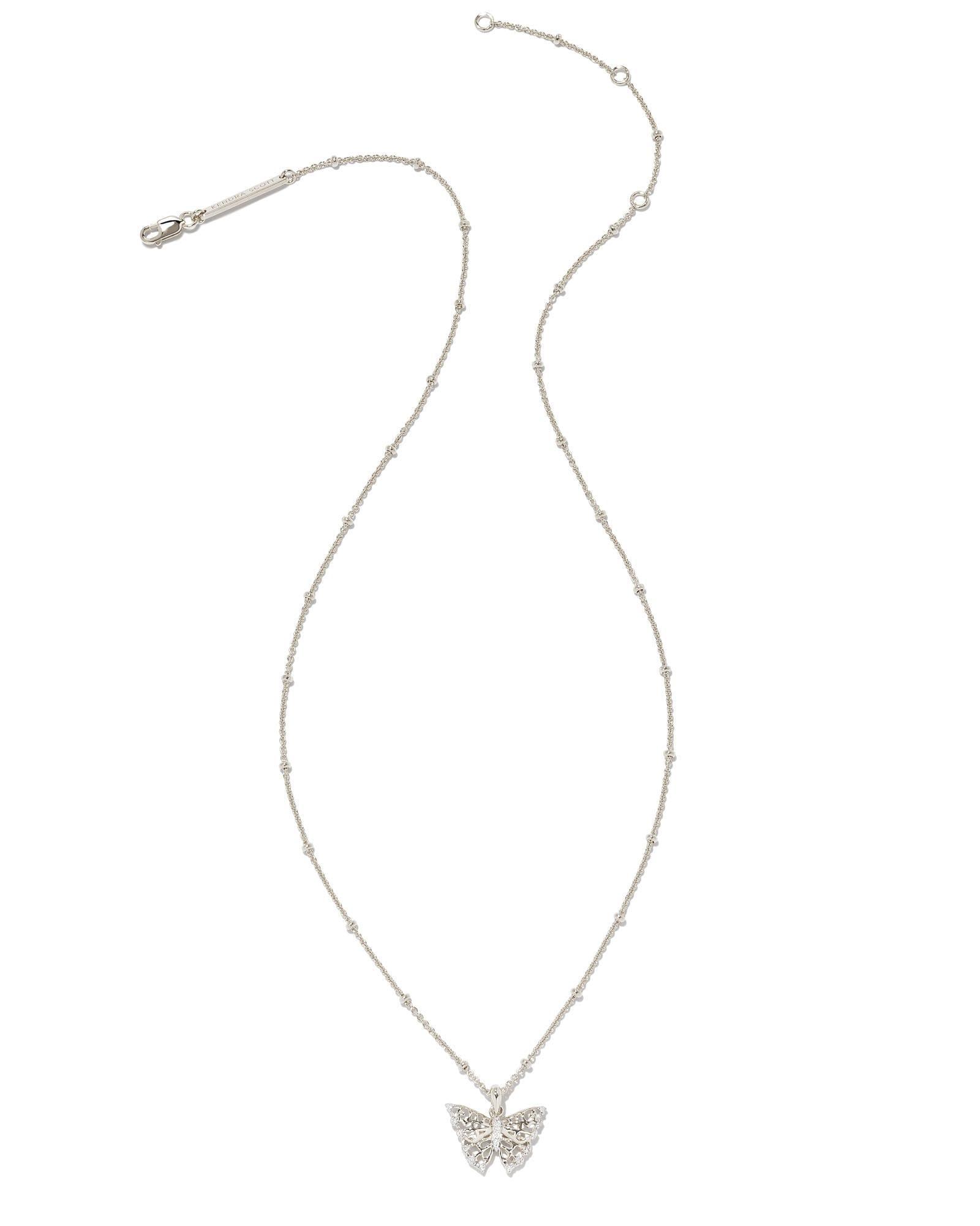 Delicate Butterfly Sterling Silver Pendant Necklace in White Sapphire Product Image