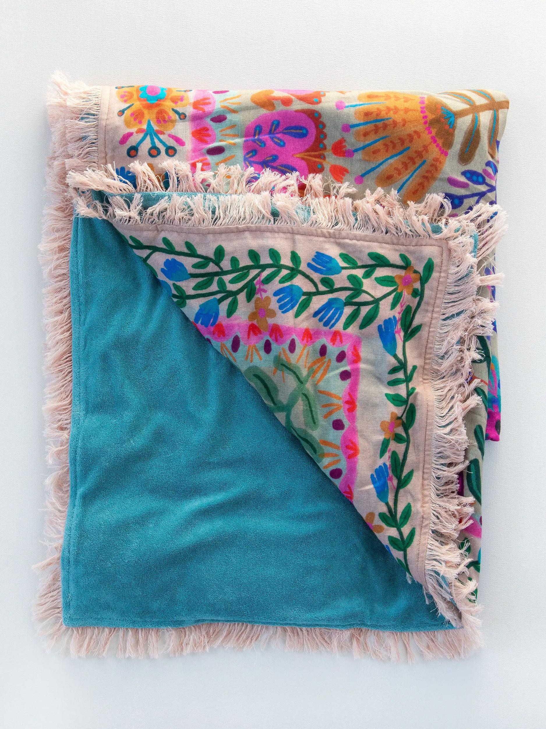 Shabana Beach Towel - Cream Folk Flower Product Image