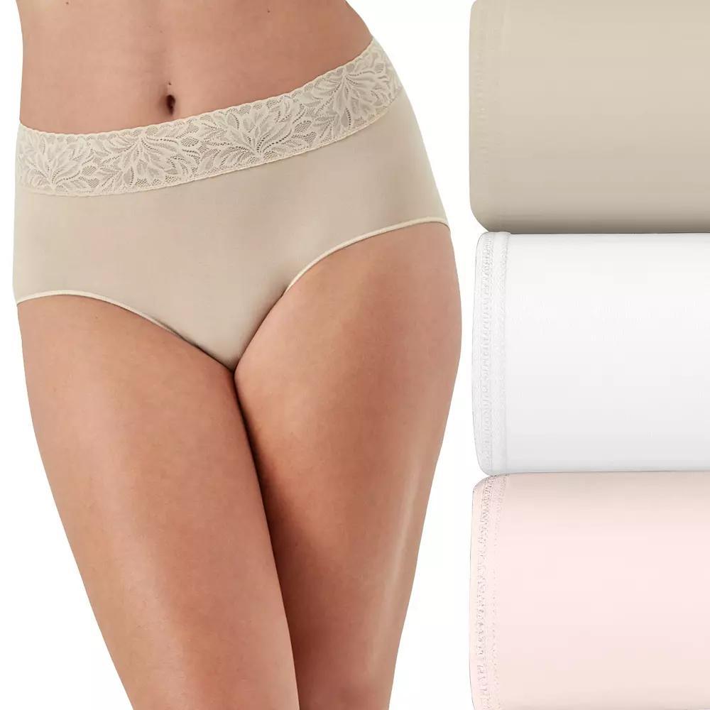 Bali 3-Pack Modern Seamless Lace Trim Brief Underwear DFMLB3, Women's, Size: 5, Black Blush Purple Product Image