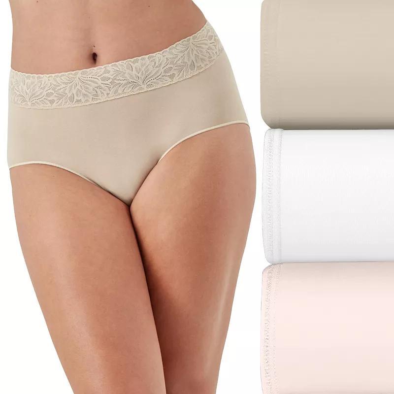 Bali 3-Pack Modern Seamless Lace Trim Brief Underwear DFMLB3, Women's, Size: 5, Black Blush Purple Product Image