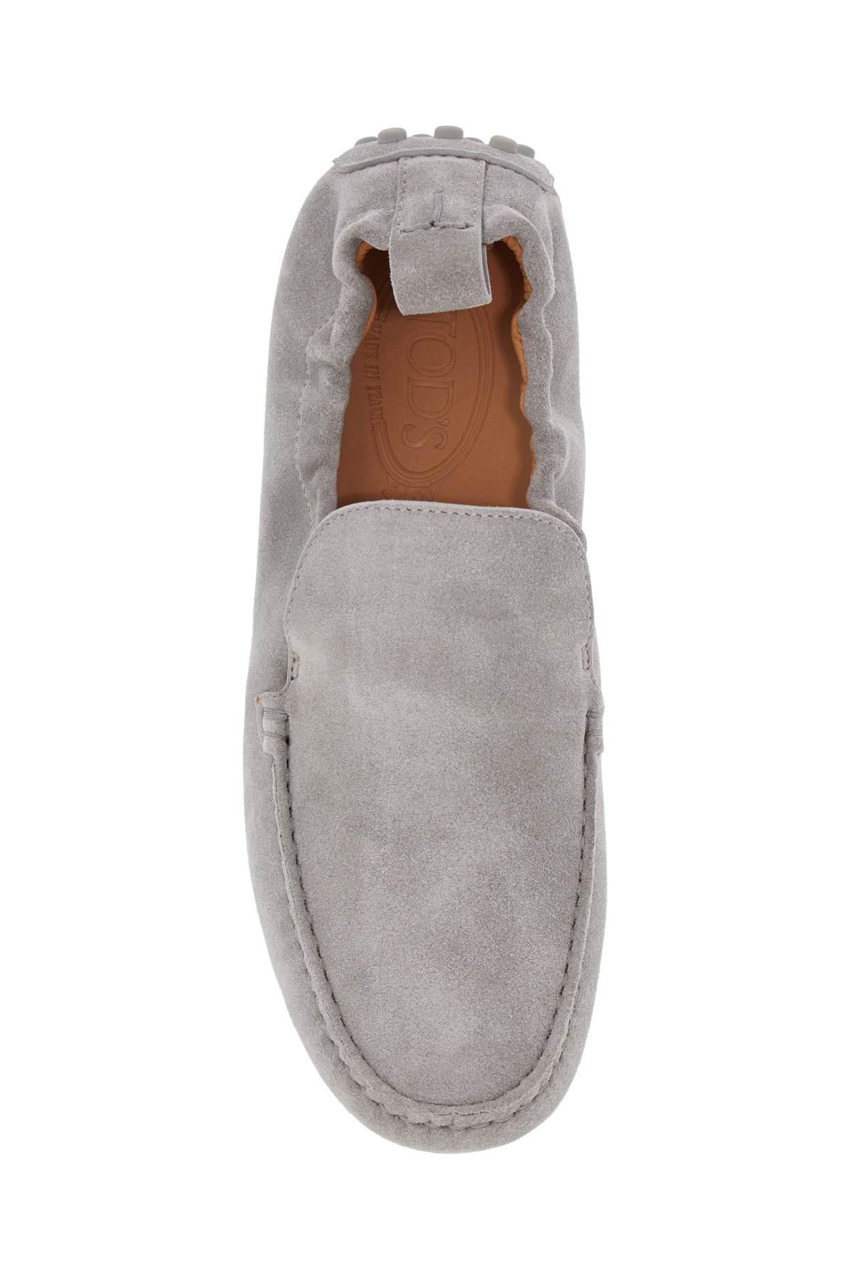 TOD'S Round Toe Suede Leather Loafers With Moccasin Stitching In Grey Product Image