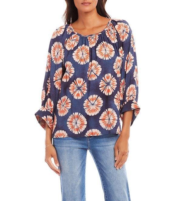 Karen Kane Sunburst Print Boat Neck 3/4 Blouson Sleeve Peasant Top Product Image