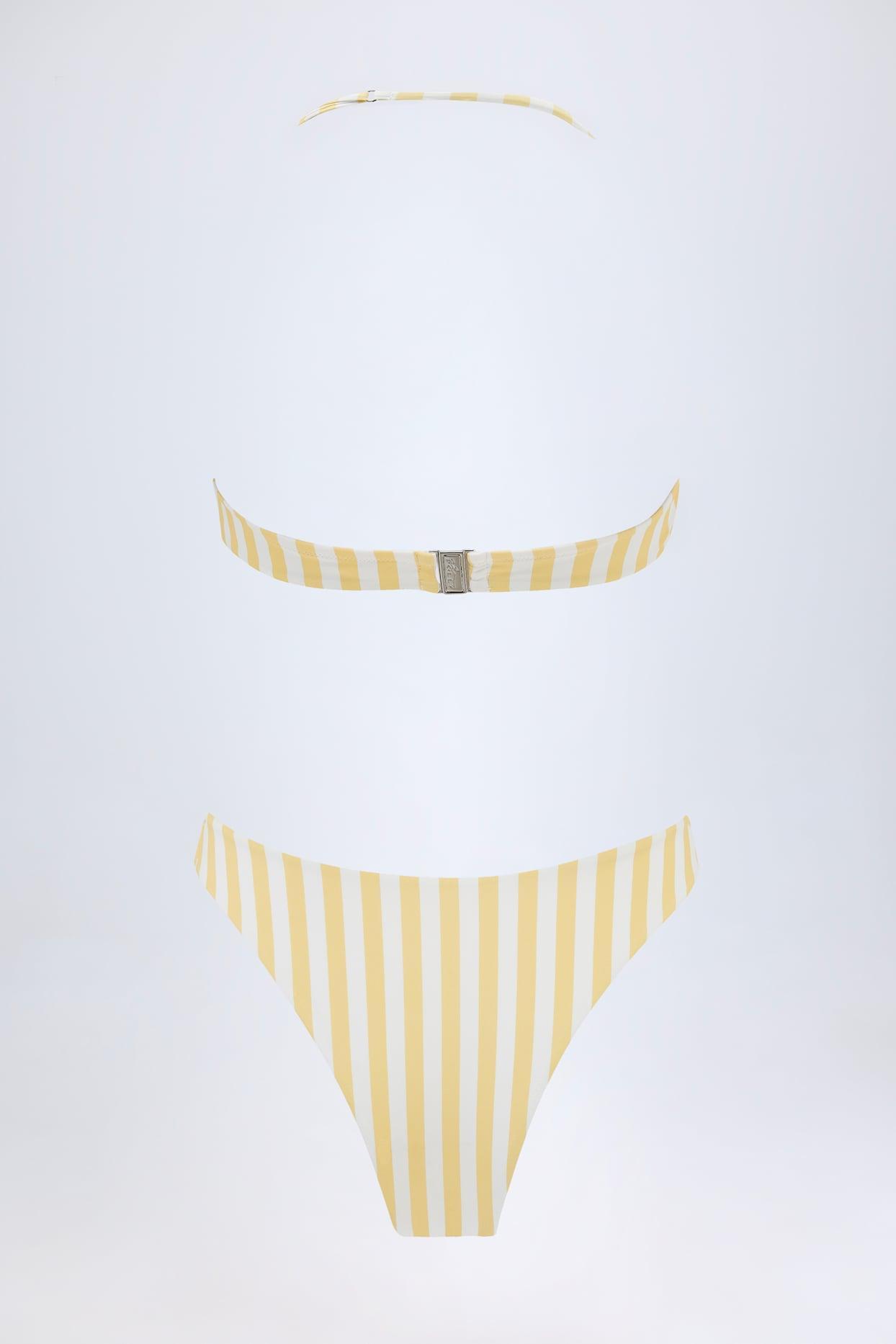 Cut-Out Halterneck Swimsuit in Lemon Yellow Stripe Product Image
