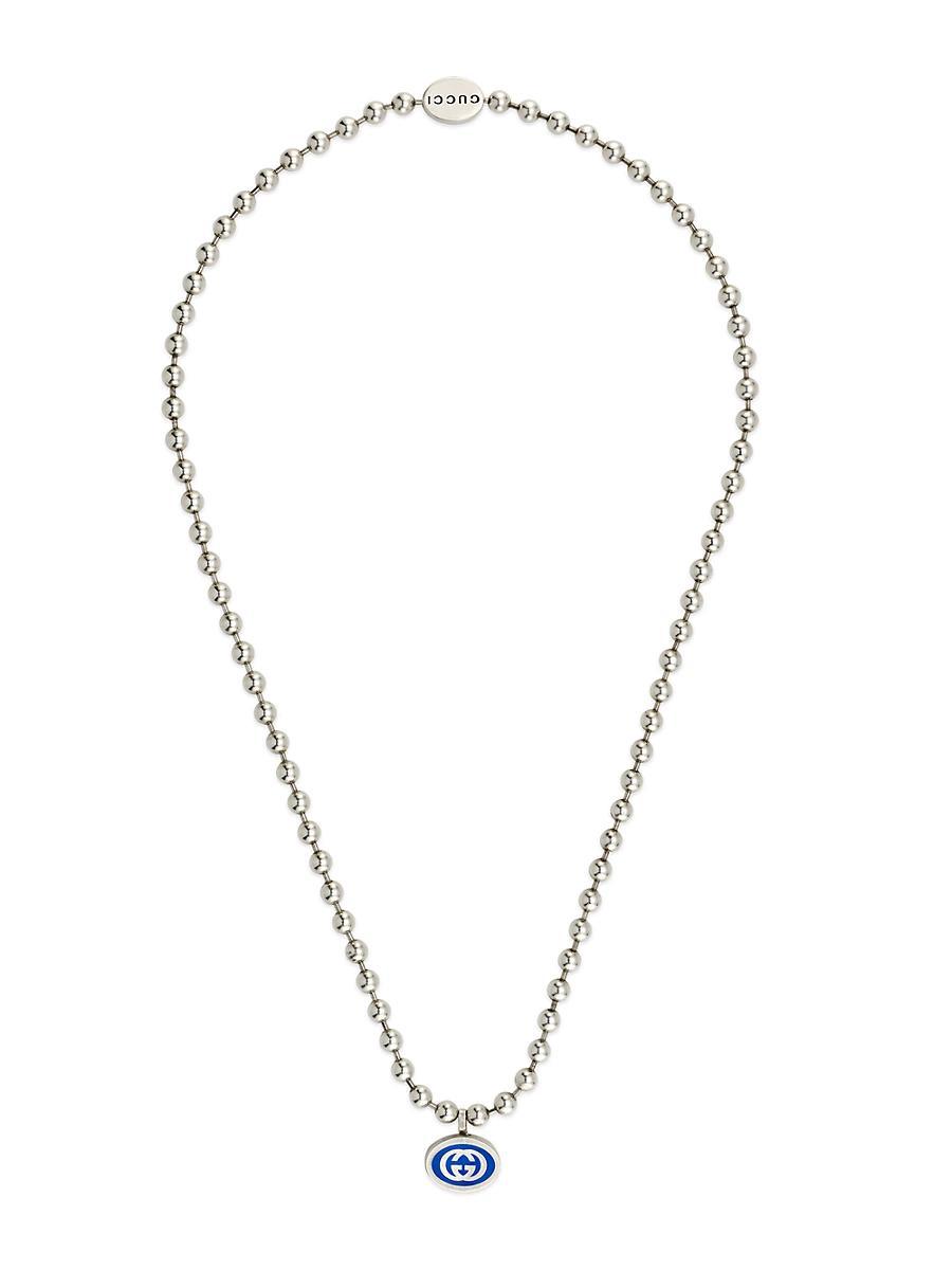 Mens Unisex Sterling Silver & Enamel Interlocking GG Logo Necklace Product Image