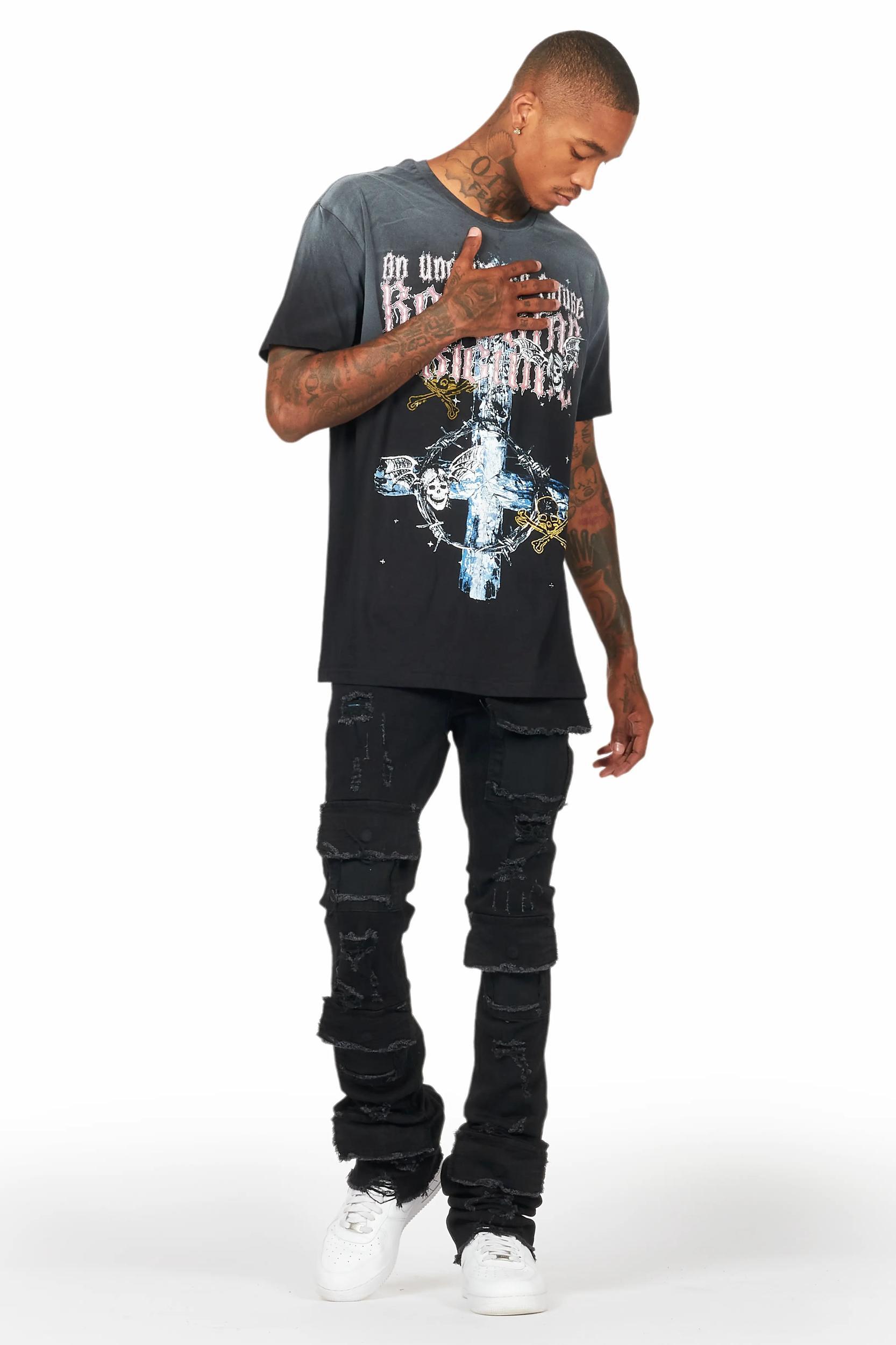 Pooja Jet Black Super Stacked Flare Jean Male Product Image