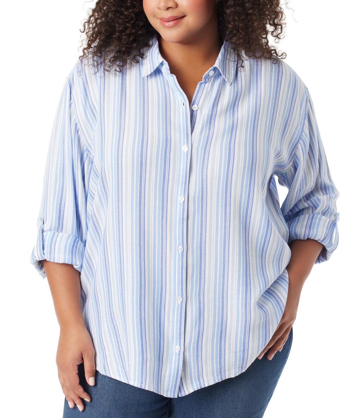 Womens Gloria Vanderbilt Amanda Button Down Shirt Marine Blue Stripe Product Image