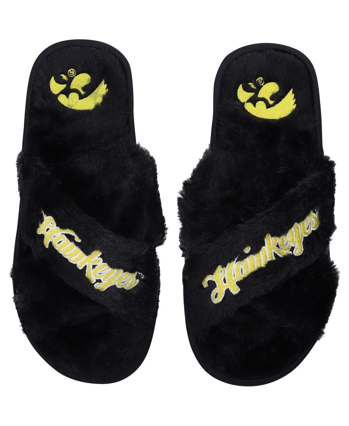 Women's FOCO Iowa Hawkeyes Script Cross Slide Slippers, Size: Large, Black Product Image