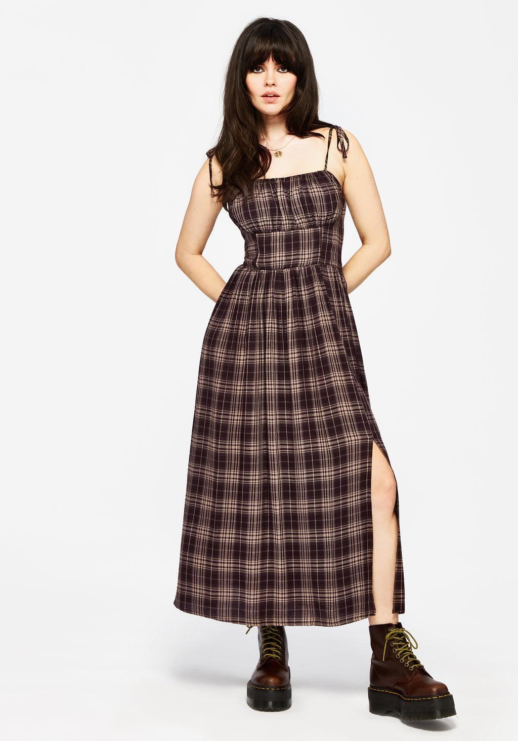 Adra Check Cami Tie Strap Midi Dress Product Image