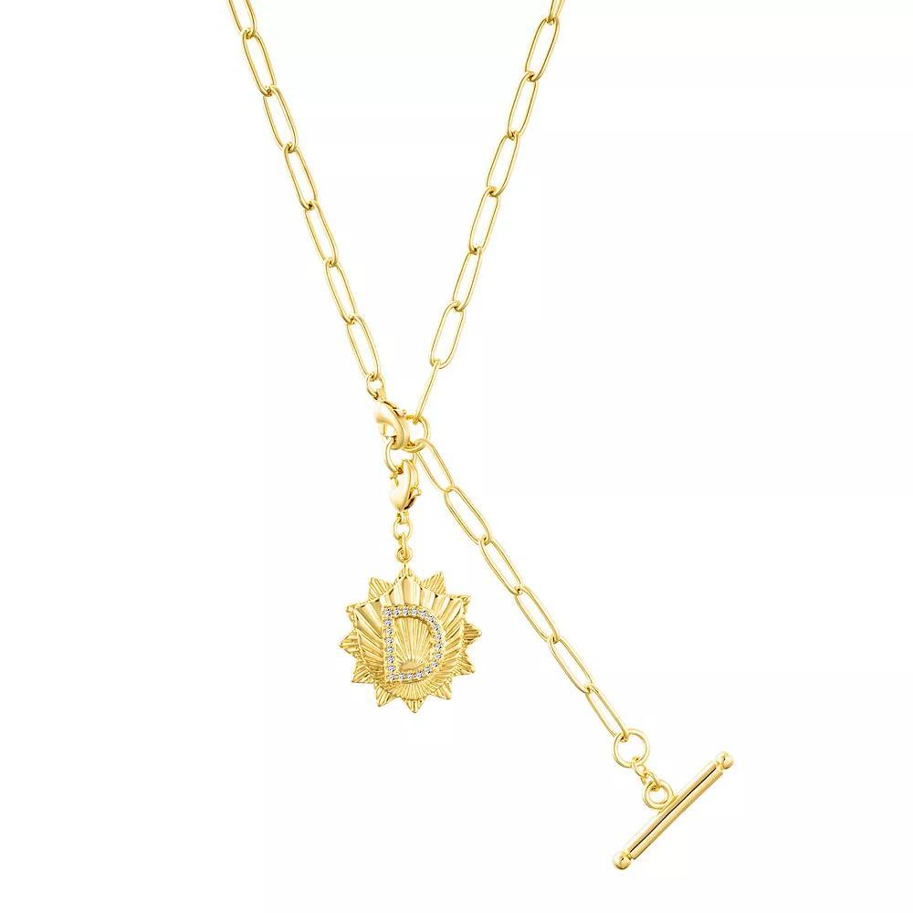 Adornia Gold Tone Adjustable Paperclip & Cubic Zirconia Initial Medallion Lariat Necklace, Womens Gold Tone D Product Image